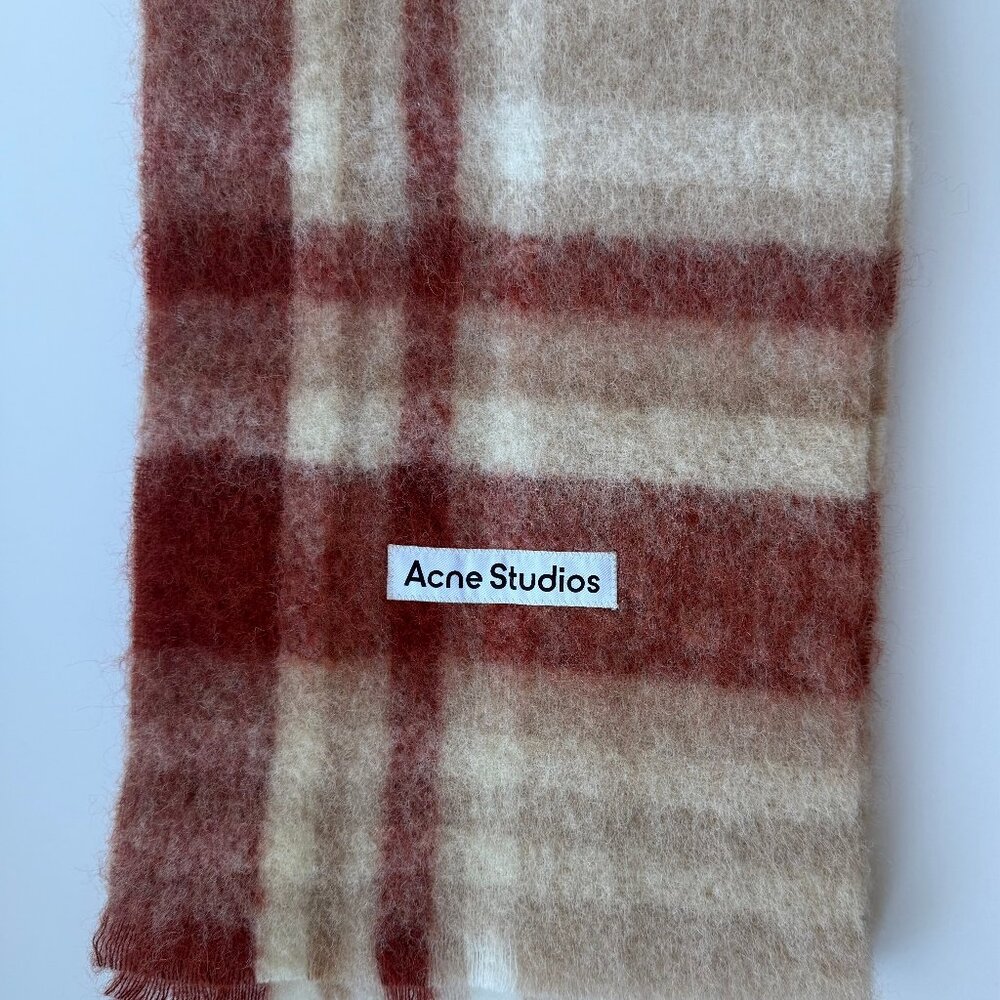 100% Original. Acne Studios Striped Mohair Blend Scarf in Cream and Rust - Picture 4 of 8